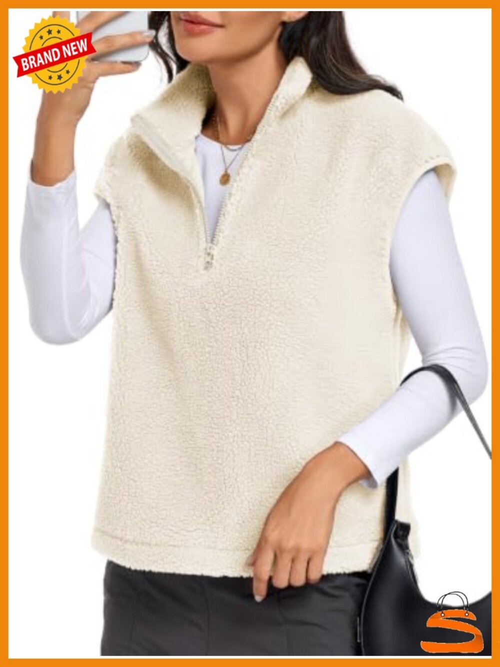 Fleece Vest Women Mock Neck Sleeveless 1/4 Zip Up Fuzzy Sherpa Jacket